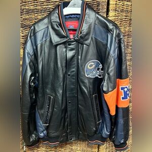 NFL Leather Varsity Jacket - Blue and Orange, Vintage, Mens Large